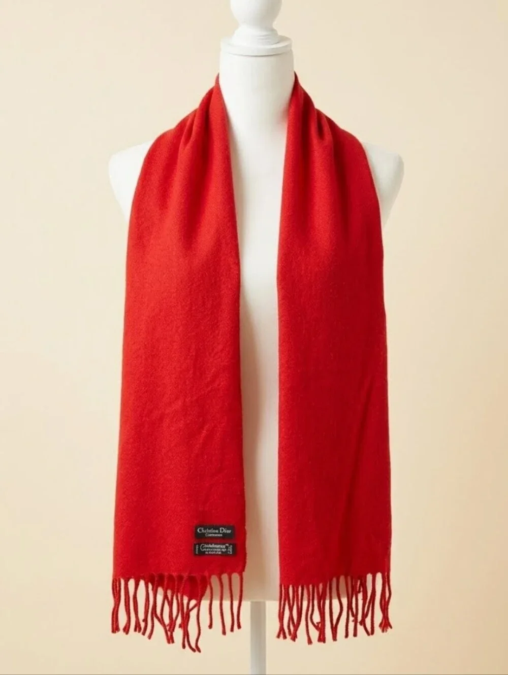 Dior Vibrant Red Fringed Scarf
